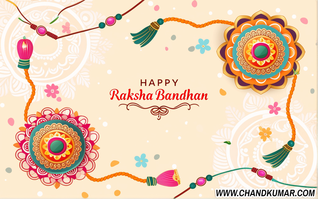 creative Raksha Bandhan Image with light yellow background and pink rakhi