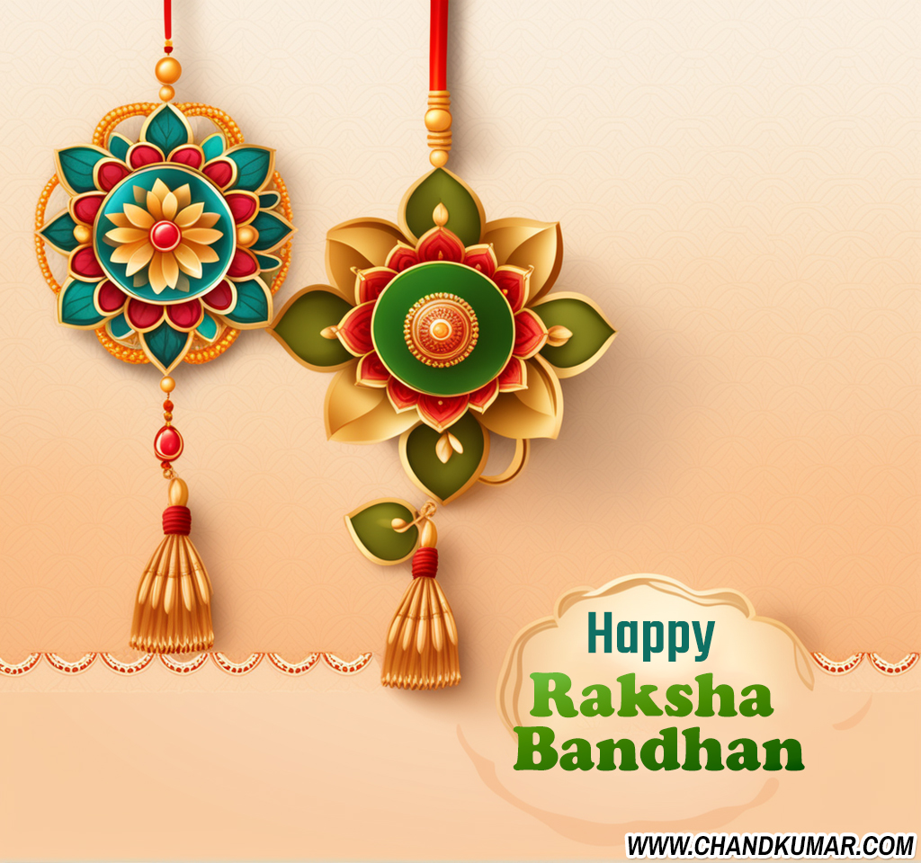 Beautiful Happy Raksha Bandhan wishing Image with light background and green rakhi