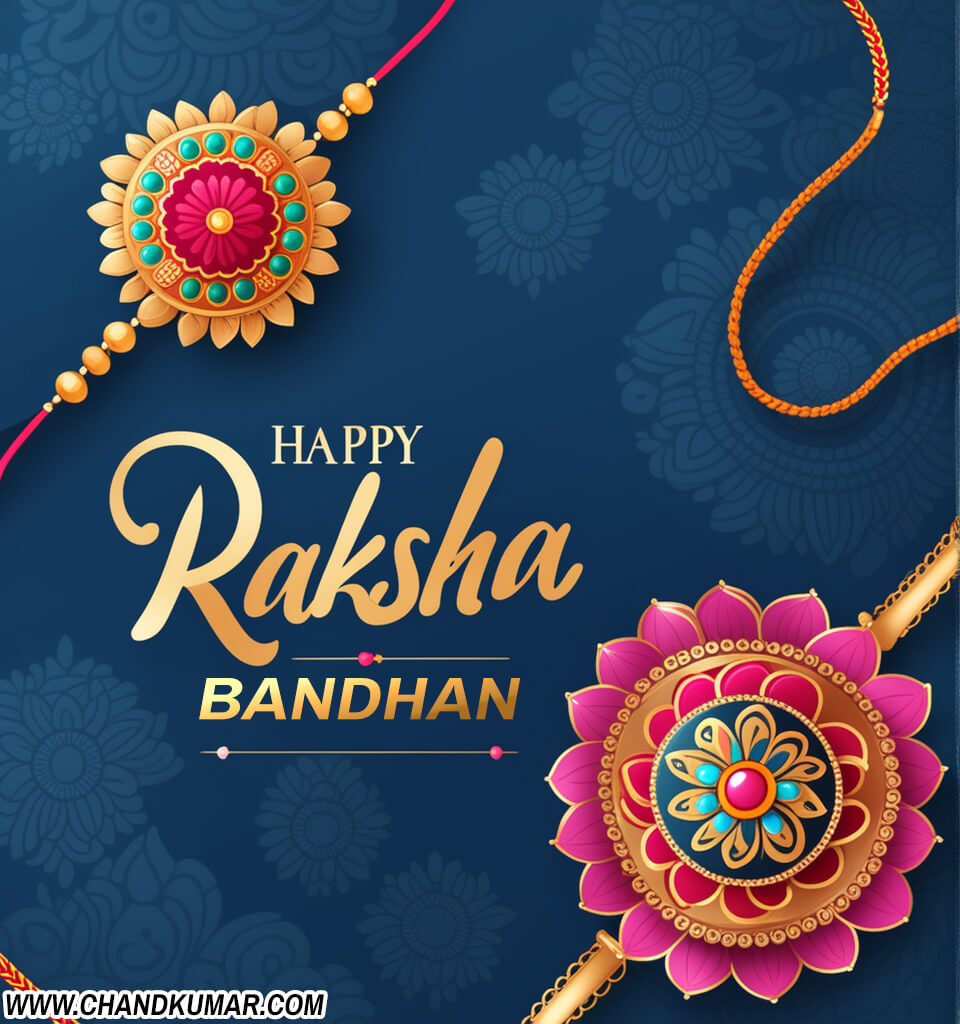 happy raksha bandhan wishes image with dark blue background and beautiful rakhi