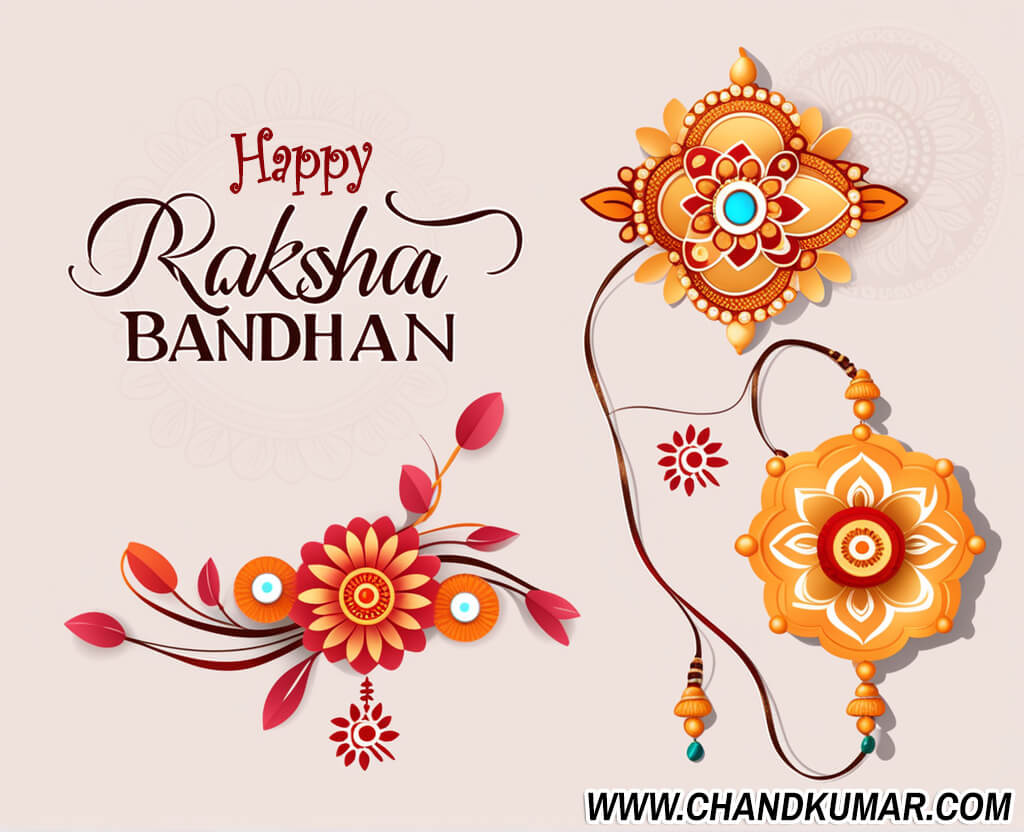 Happy Raksha Bandhan wishes Image with three Rakhis