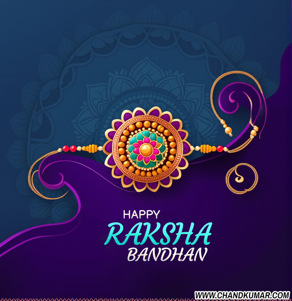 Beautiful Happy Raksha Bandhan Image with dark background and violet rakhi