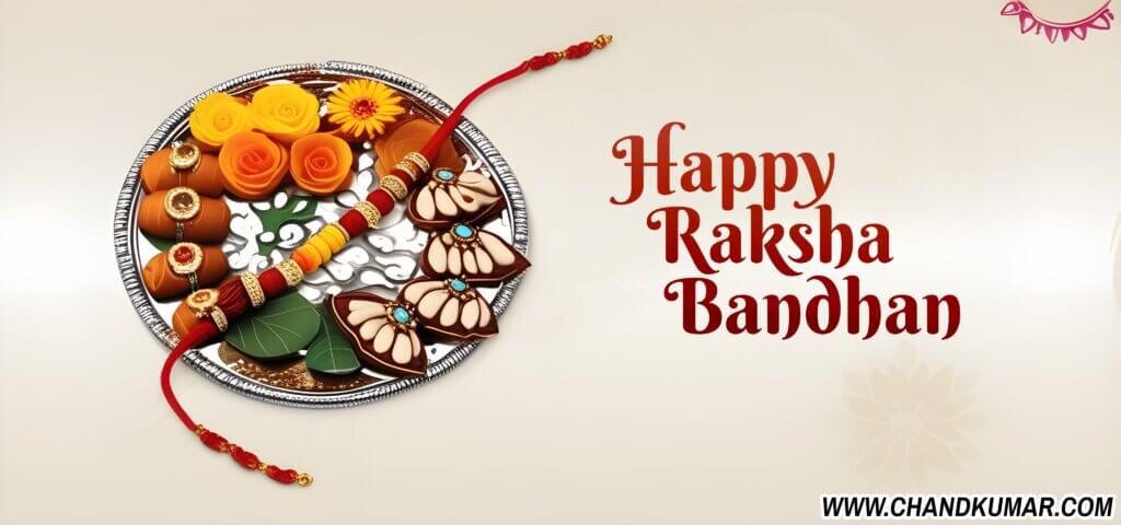 Happy Raksha Bandhan wishes Image with Thali and sweets