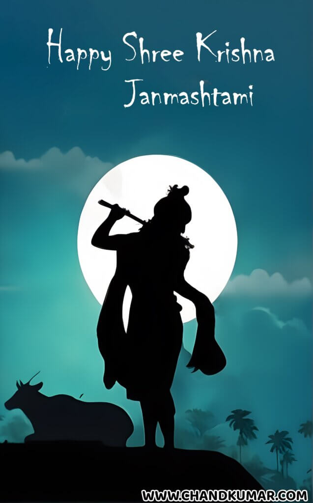 Lord Krishna Shadow Image with Cow, night background