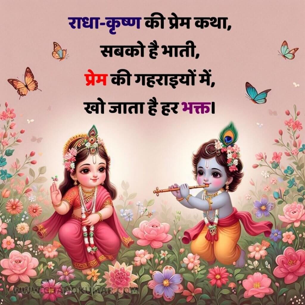 Baby Radha Krishna Images with Quotes in garden