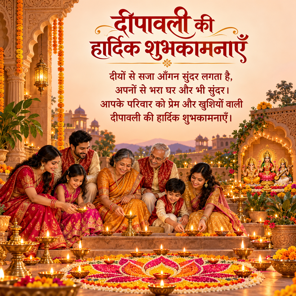 Full family Happy Diwali image with quote